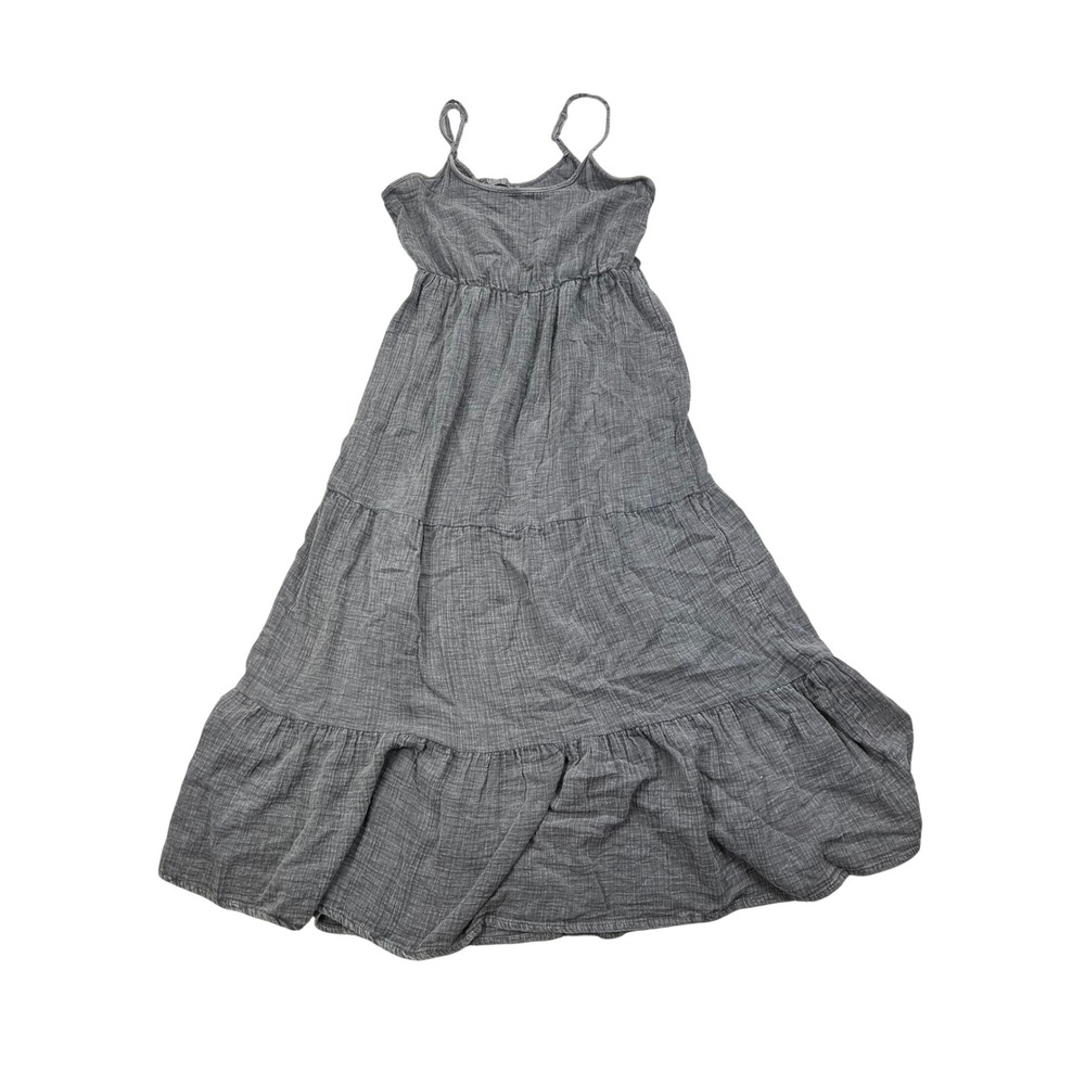 Kiwi + Punch Tiered Maxi Dress Womens Small Gray Gauze Boho Sundress Lightweight